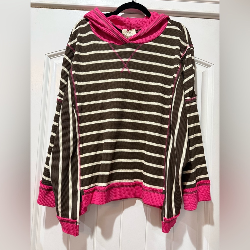 Fantastic Fawn Brown and Pink Striped Hooded Shirt